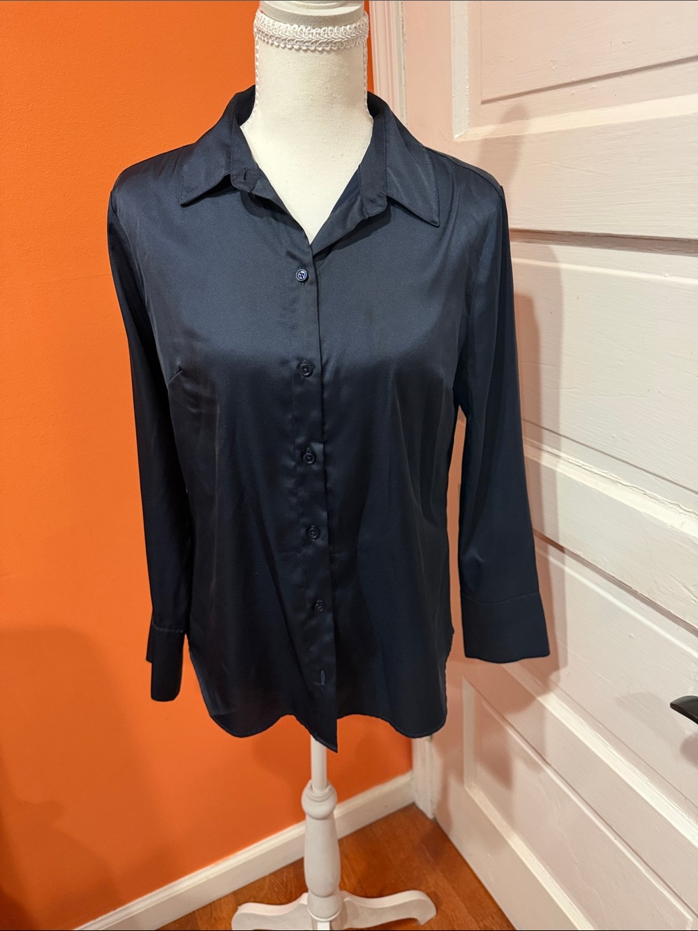 Banana Republic Black Satin Button-Down Shirt
